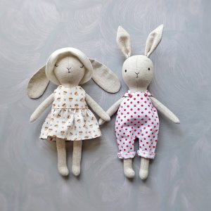 2 in 1 stuffed bunny with clothes pdf pattern and tutorial, rabbit pattern, eco toy, stuffed animal pattern, rag doll pdf, easy pattern