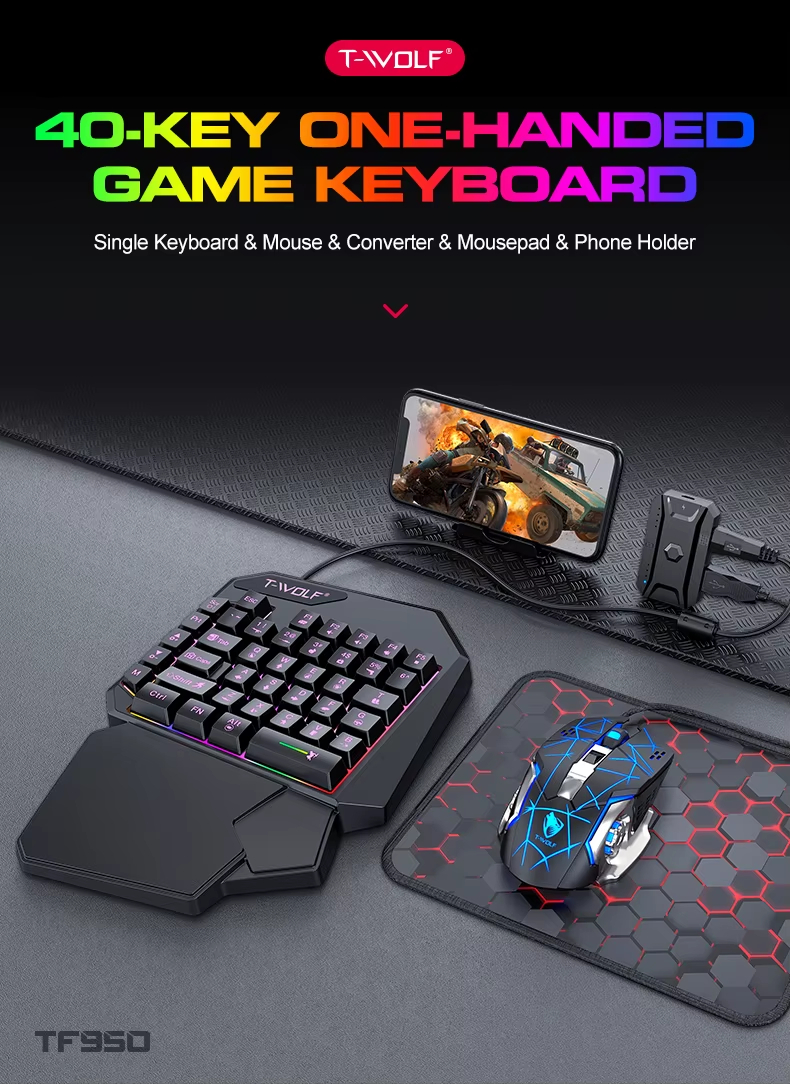 2025 New Product TWOLF TF900 Mechanical Gaming Wired Single Keyboard and Mouse with Converter for Phone Eat Chicken Game - Image 2