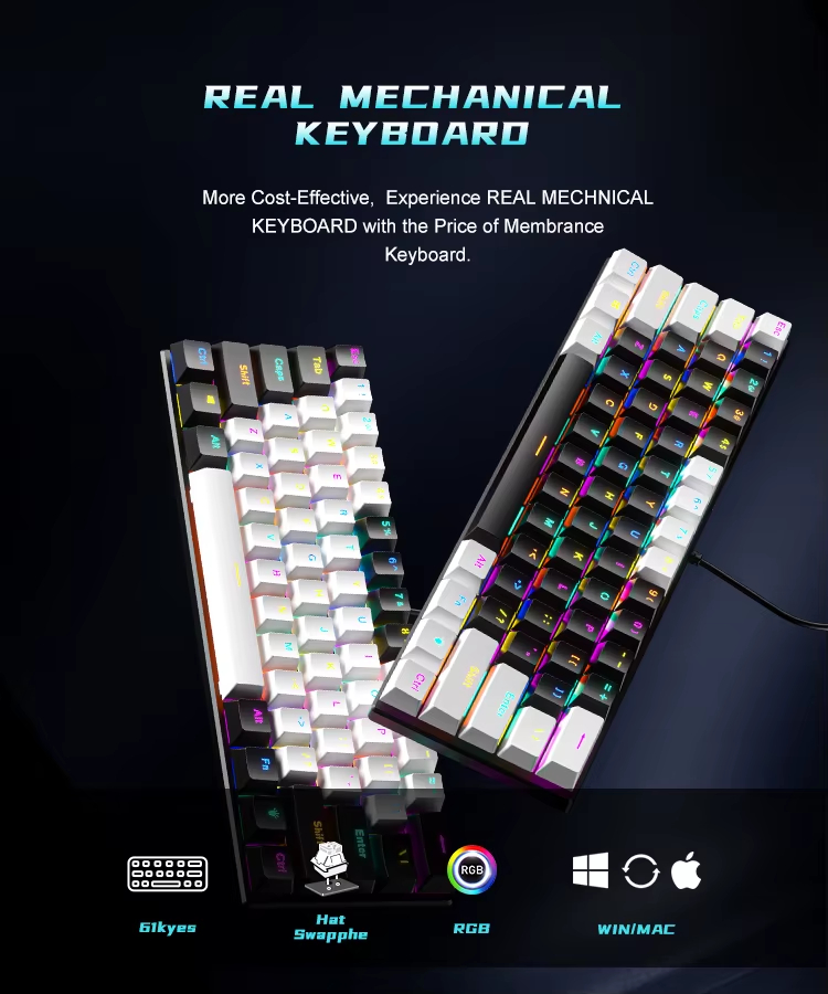 AMZ Hot Sale 60 Percent Mechanical Keyboard 60% Mini Portable Computer Compact Gamer Keyboard Blue Switch Gaming Keyboard BD61 - Image 14