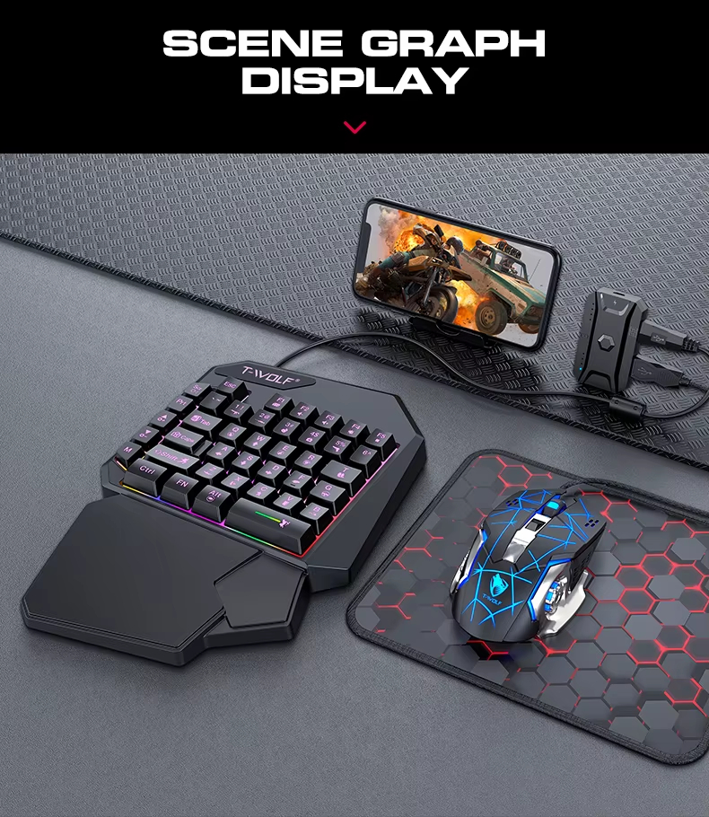 2025 New Product TWOLF TF900 Mechanical Gaming Wired Single Keyboard and Mouse with Converter for Phone Eat Chicken Game