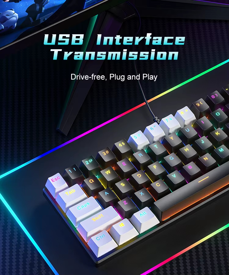 AMZ Hot Sale 60 Percent Mechanical Keyboard 60% Mini Portable Computer Compact Gamer Keyboard Blue Switch Gaming Keyboard BD61 - Image 3