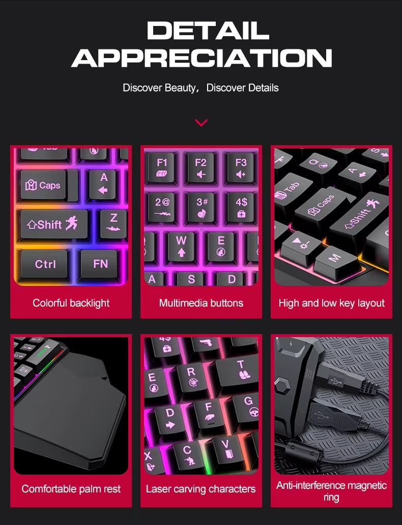 2025 New Product TWOLF TF900 Mechanical Gaming Wired Single Keyboard and Mouse with Converter for Phone Eat Chicken Game - Image 14