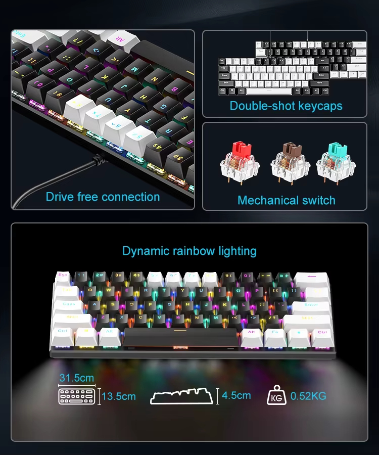 AMZ Hot Sale 60 Percent Mechanical Keyboard 60% Mini Portable Computer Compact Gamer Keyboard Blue Switch Gaming Keyboard BD61 - Image 7