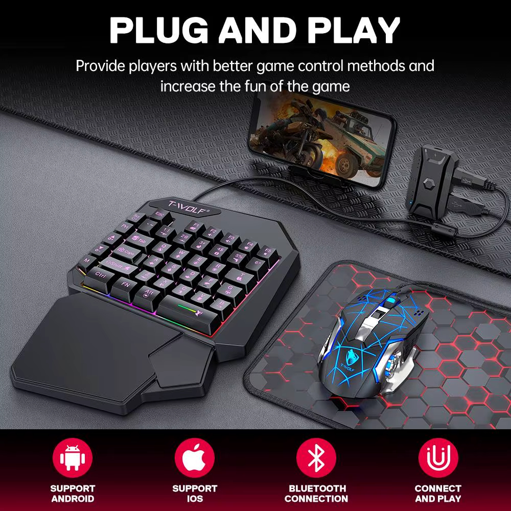2025 New Product TWOLF TF900 Mechanical Gaming Wired Single Keyboard and Mouse with Converter for Phone Eat Chicken Game - Image 3